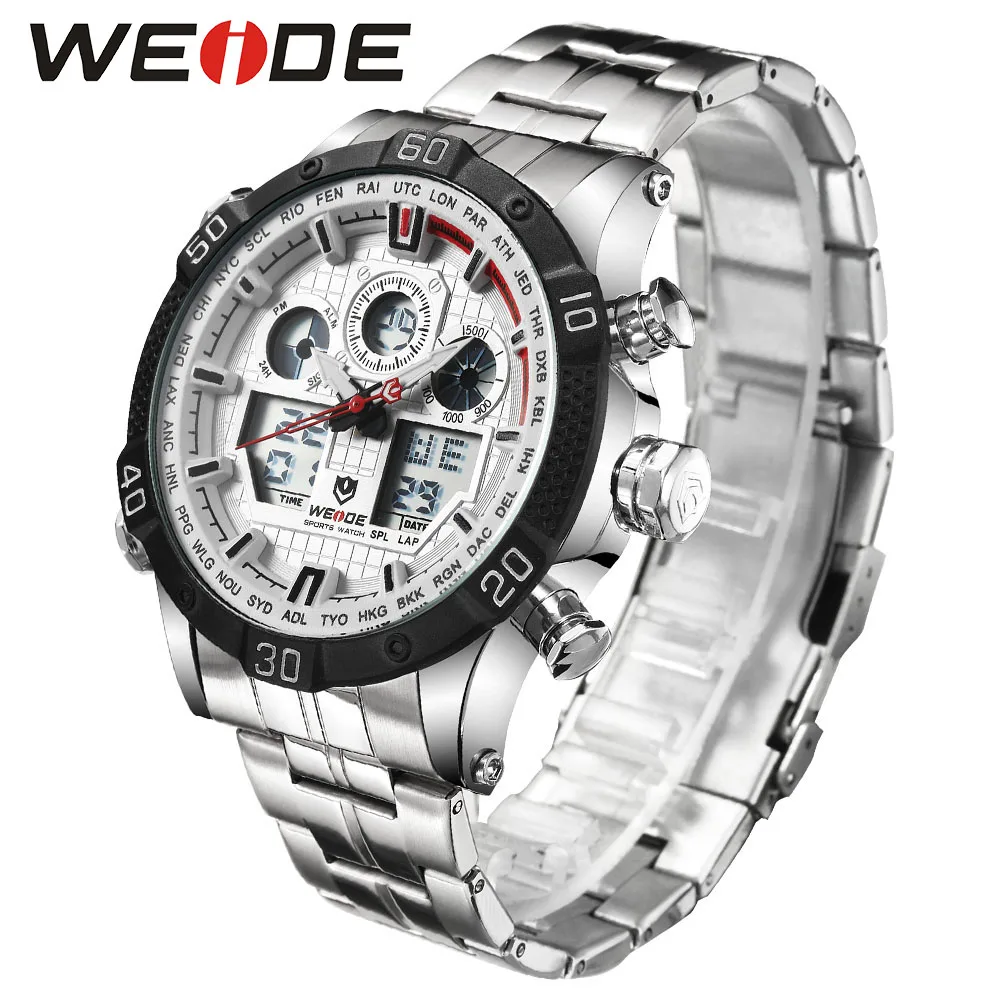 

WEIDE Quartz Sports Wrist Watch Casual Genuine 2019 Men Watches Brand Luxury Men watch stainless steel date digital led watch