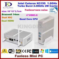 New Quad Core Mini PC Fanless Mini PC Windows10 PC Intel N3150 Turbo Boost 2.08GHz Dual LAN HDMI TV Box Micro Computer 300M WiFi