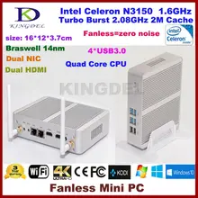 New Quad Core Mini PC Fanless Mini PC Windows10 PC Intel N3150 Turbo Boost 2.08GHz Dual LAN HDMI TV Box Micro Computer 300M WiFi