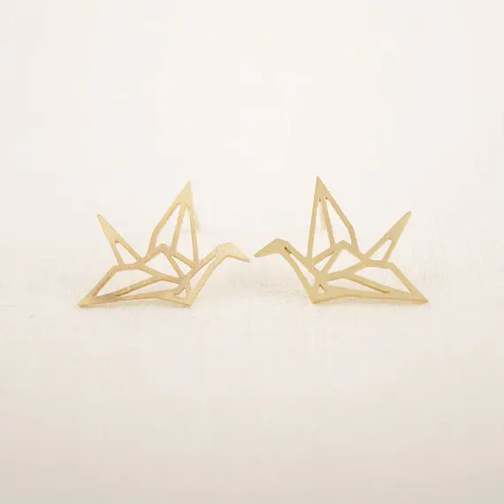 

Jisensp 30pcs/lot Women Fashion Earing Wild Origami Crane Stud Earrings Wholesale Cute Flying Blue Birds Ear Studs E037