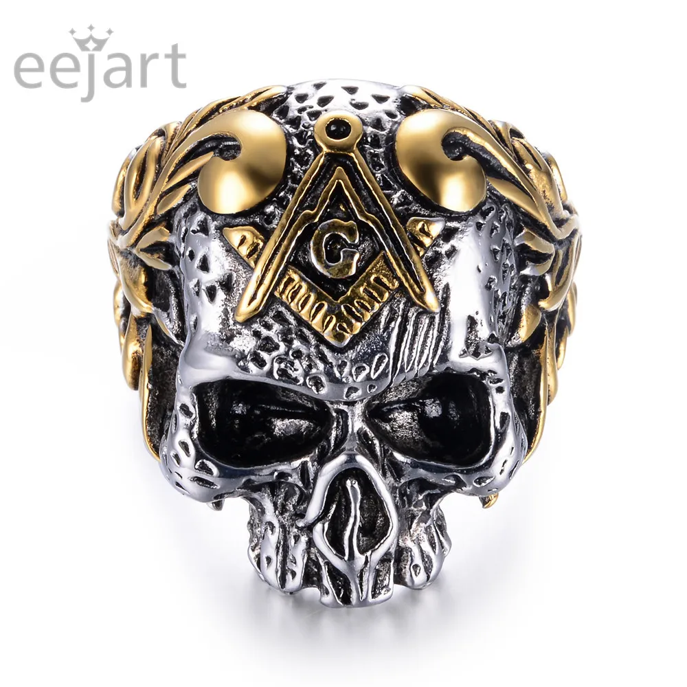 

316L stainless steel masonic skull ring is suitable for punk ring for men's cycling