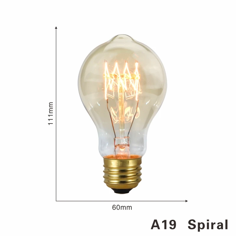 LARZI ретро Edison LED светильник лампочка E27 220 В 40 Вт A19 A60 ST64 T10 T45 T185 G80 G95 нити Винтаж ампулы лампа накаливания со стеклянным колпаком - Цвет: A19 spiral