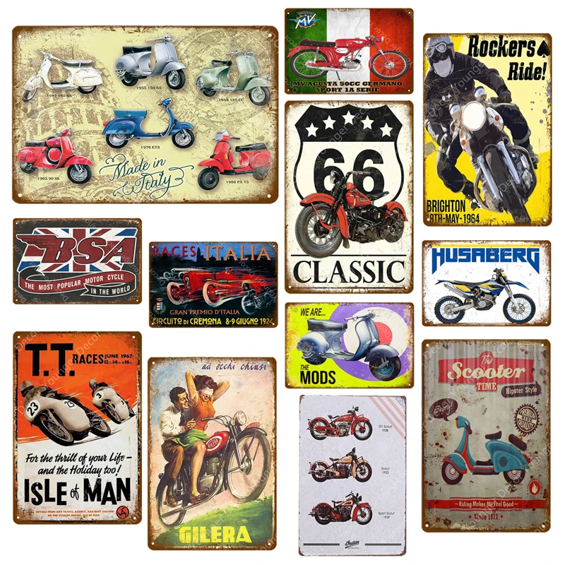 

Classic Route 66 Motorcylces Poster Pub Bar Garage Decoration Scooter Tin Signs Retro Vintage Metal Plate MV Plaque