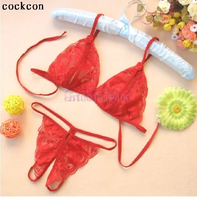 1SET Women's Sexy Open Crotch G-string Thongs Bikini Bra Set Lace Lingerie Underwear