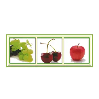 

Joy Sunday Triptych Fruit Exchange Grape Cherry Apple Manual Cross Stitch Kit DIY Needle Sewing Embroidery Restaurant Picture