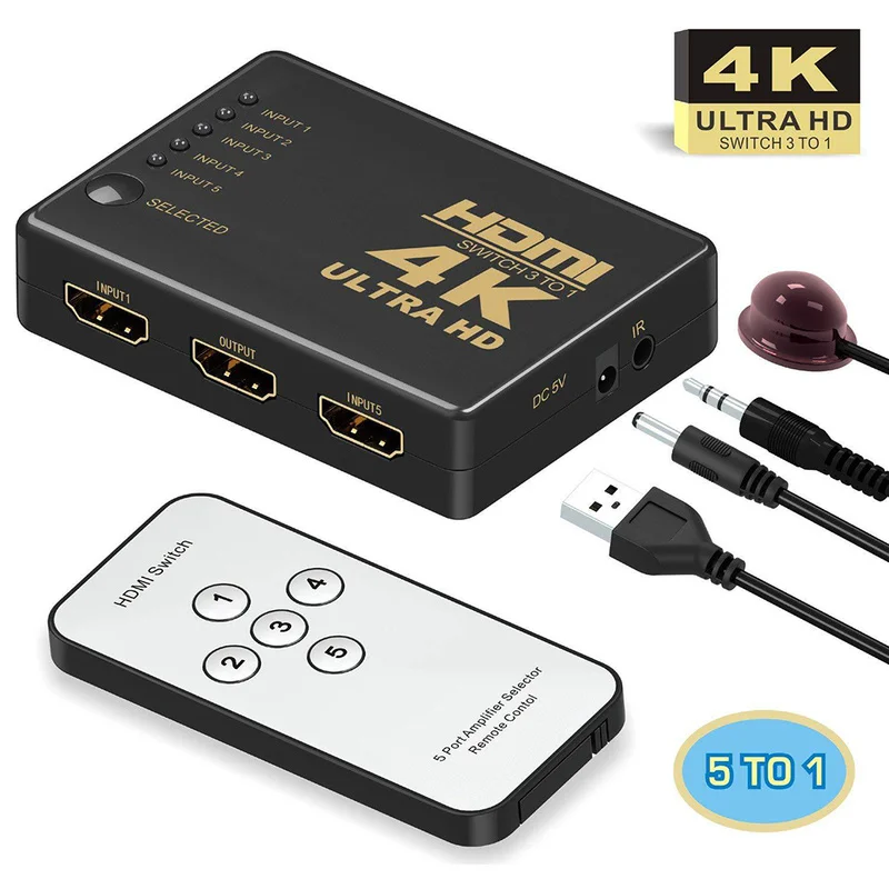 HDMI переключатель 5 портов 4K* 2K коммутатор сплиттер коробка Ultra HD для DVD HDTV Xbox PS3 PS4 Hdmi кабель