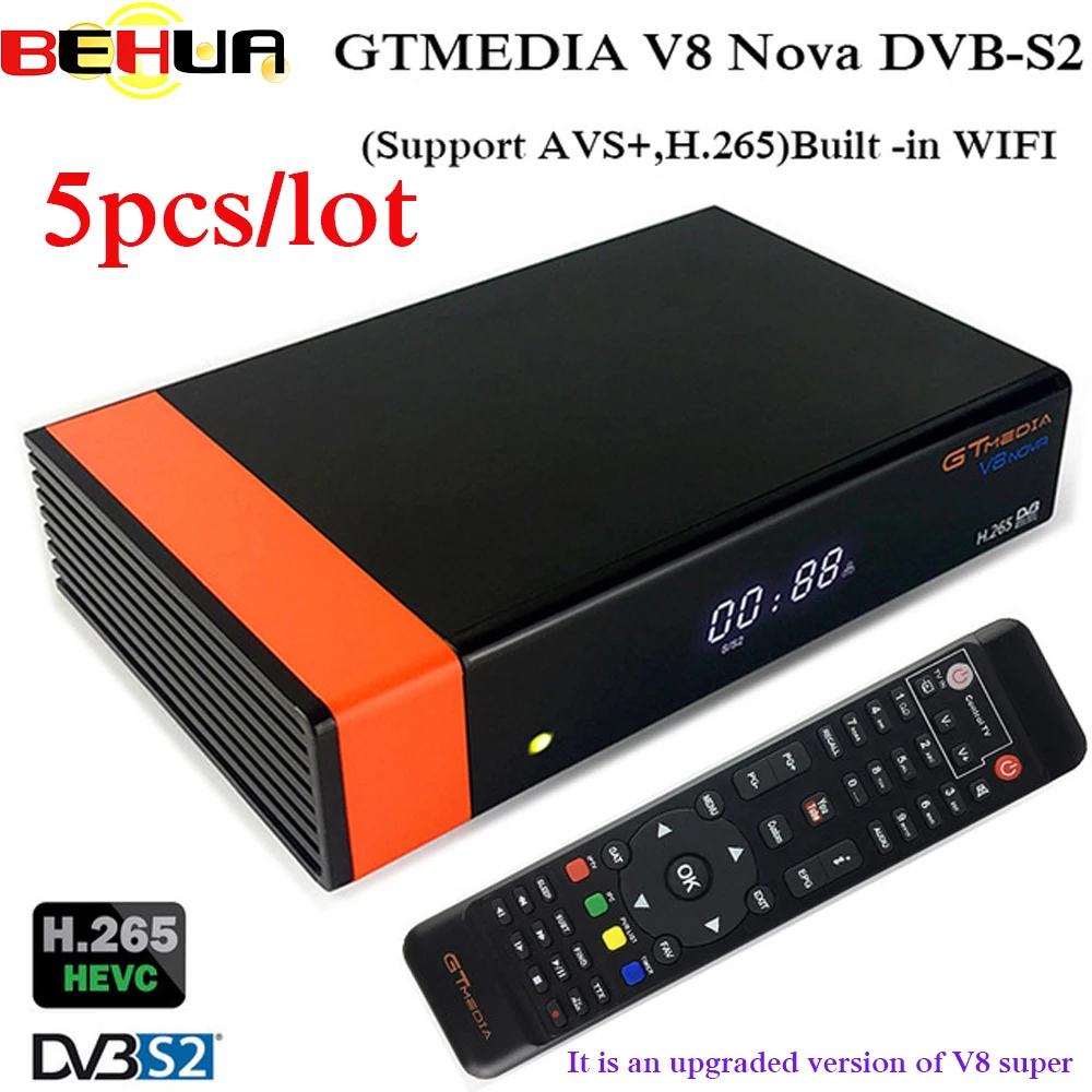 

5pcslot Gtmedia V8 NOVA same as freesat V9 SUPER DVB S2 satellite receiver Built in wifi support H.265, AVS same as at V8 super