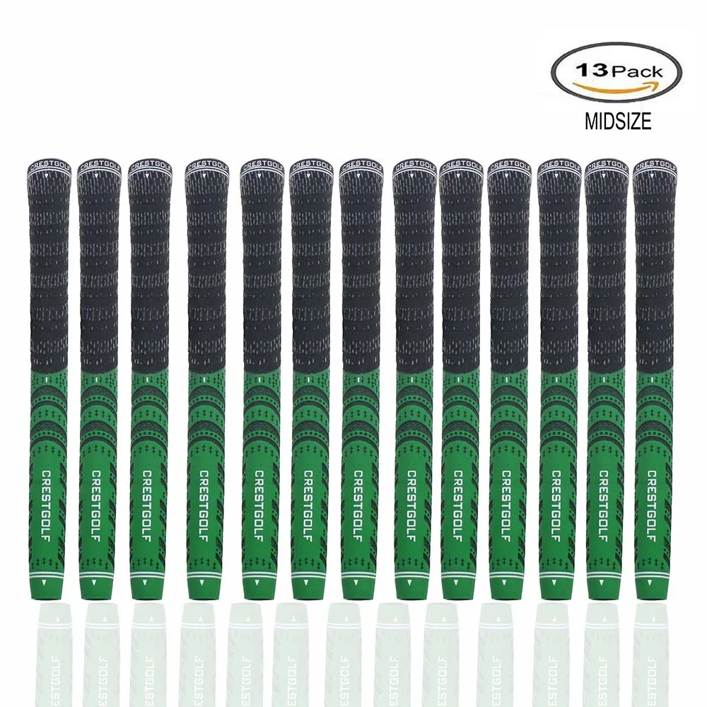 CRESTGOLF Golf Grips Midsize 13pcs/Pack Professional Carbon Yarn Golf Irons Grips Golf Club Grips 6 Colors for Choice - Color: Green