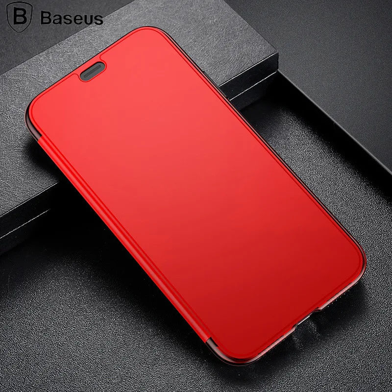 Baseus Flip Phone Case For iPhone X Touchable Tempered Glass Cover + TPU Soft Back Shell Case For iPhone X Protection Flip Case