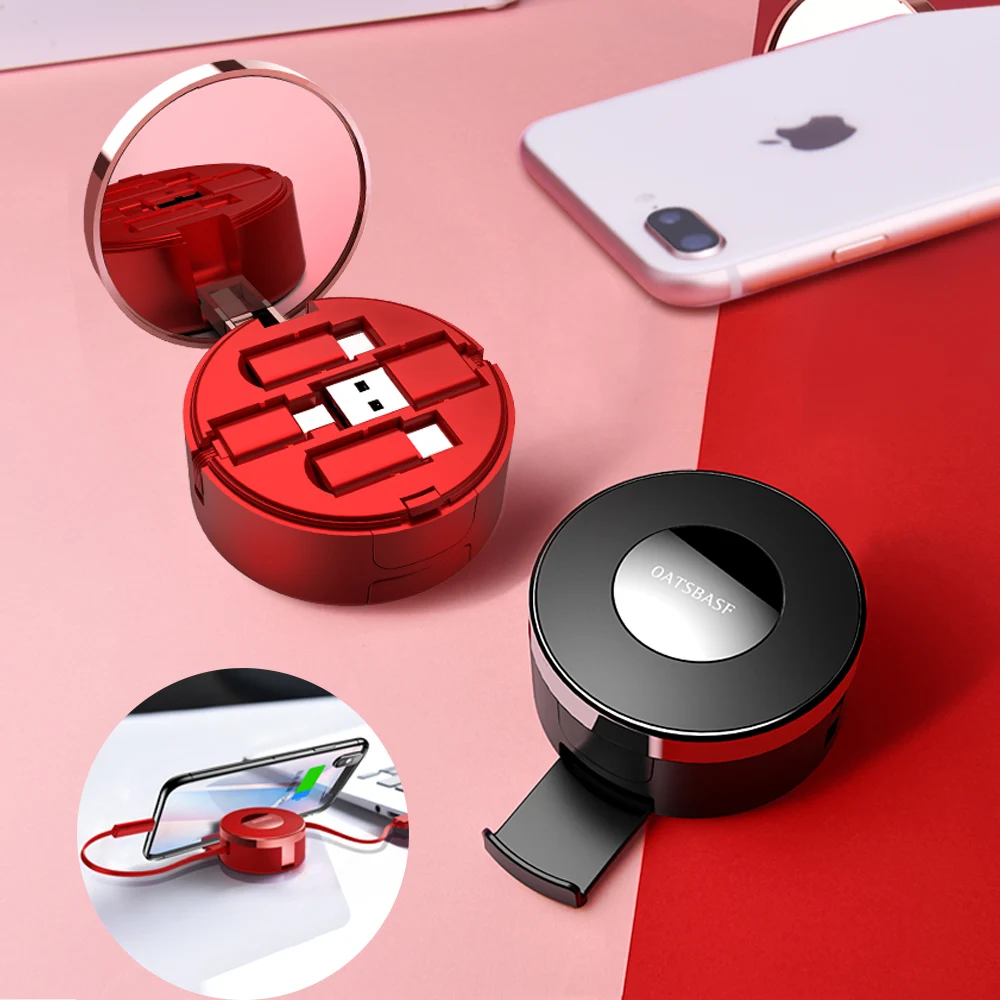 Oatsbasf 3 In 1 Micro Usb Type C Retractable Cable for IPhone X 8 7 6 6s plus Powder Cake Box Hidden USB Charging Charger Cable Oatsbasf 3 In 1 Micro Usb Type C Retractable Cable for IPhone X 8 7 6 6s plus Powder Cake Box Hidden USB Charging Charger Cable