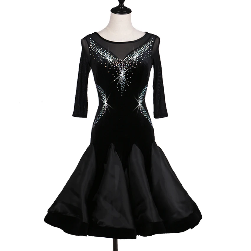 Customize Black Latin Dance Costumes For Women Latino Dress Rumba Dance