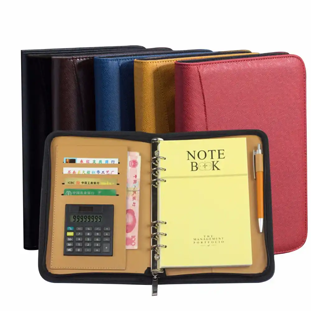 Kawaii Faux Leather A5 Padfolio with Calculator Zipper Binder Notebook