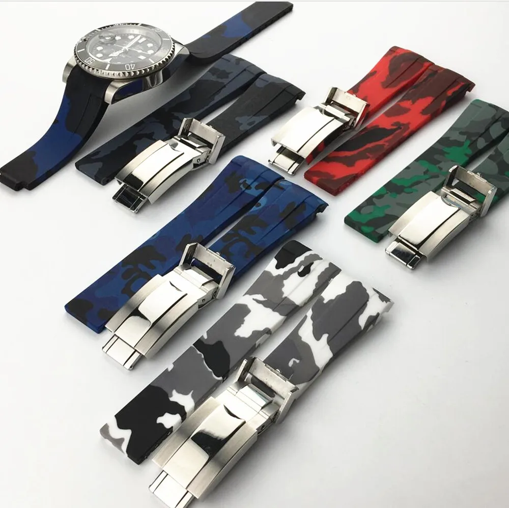 Waterproof Watchband Rubber Silicone Strap for Rolexwatch Diving Sport Watchstrap Camouflage for Submariner GMT Bracelet 20mm
