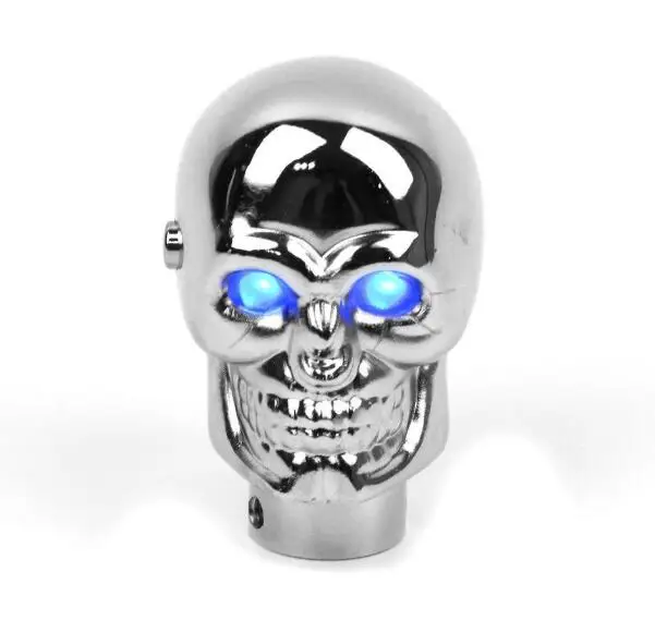 Universal Car Gear Shift Knob Chrome Blue LED Skull Lights Manual Lever