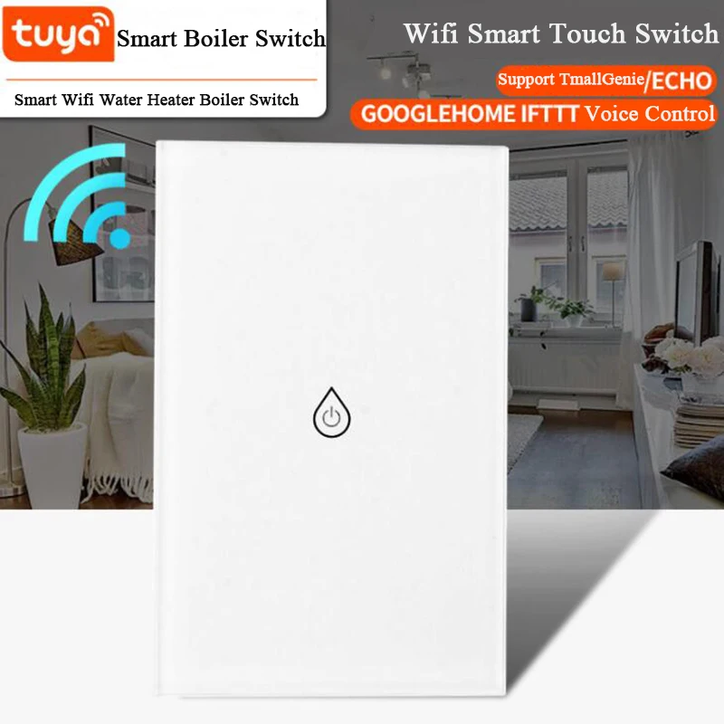 

WiFi Smart Boiler Water Heater Switch with Glass Panel Smart Home Tuya APP Remote Control Alexa Echo Google Home Voice Control