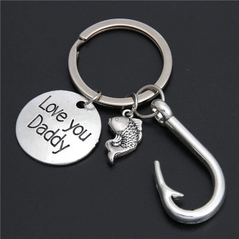 Father/'s Day Gift Keychain Hook Fish Love You Dad Keyring Key Chain Jewelry