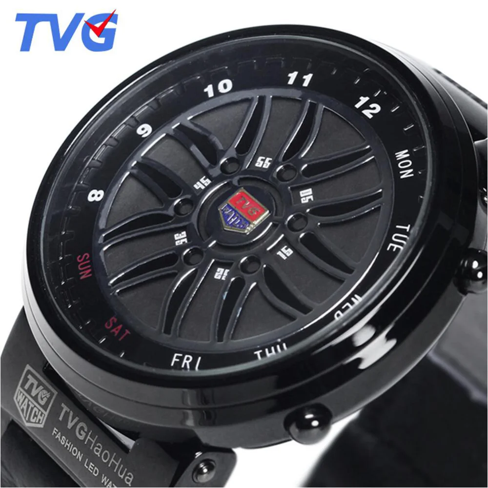 

Quality Guarantee Brand TVG Creative Design Car Roulette Watches Men Sport Analog Digital Watch Fashion Binary Led Digital Watch