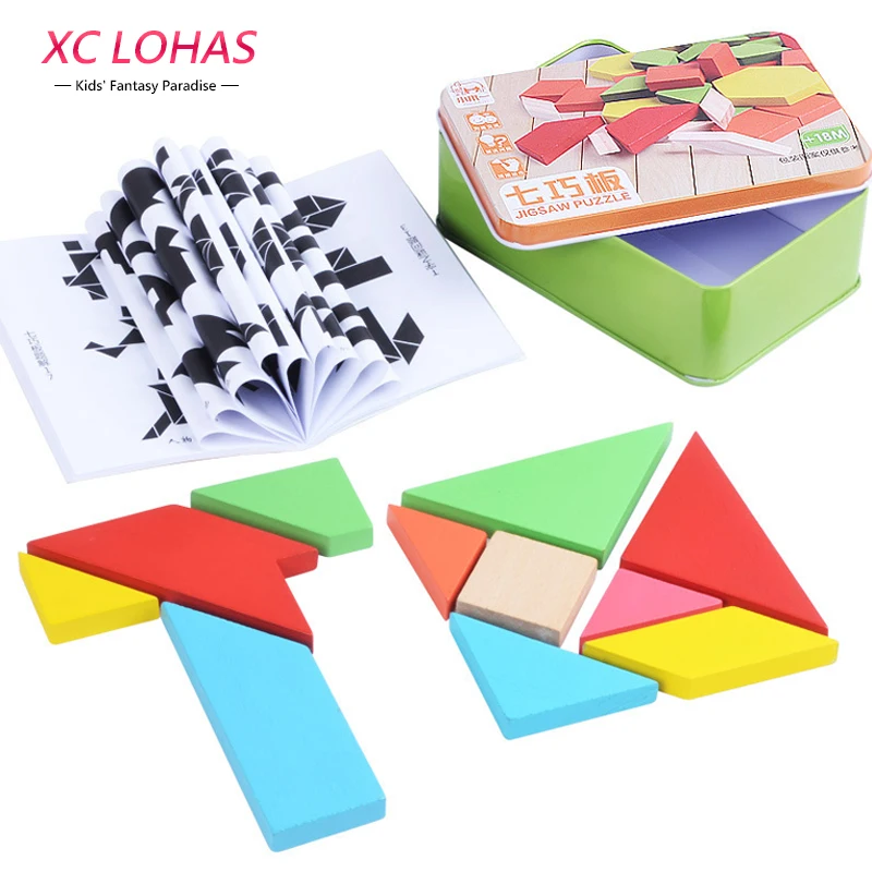 Large Size Wooden Jigsaw Puzzle Classic Geometric Shape Tangram Wooden Puzzle Children Tangram Puzzle Toys Educational