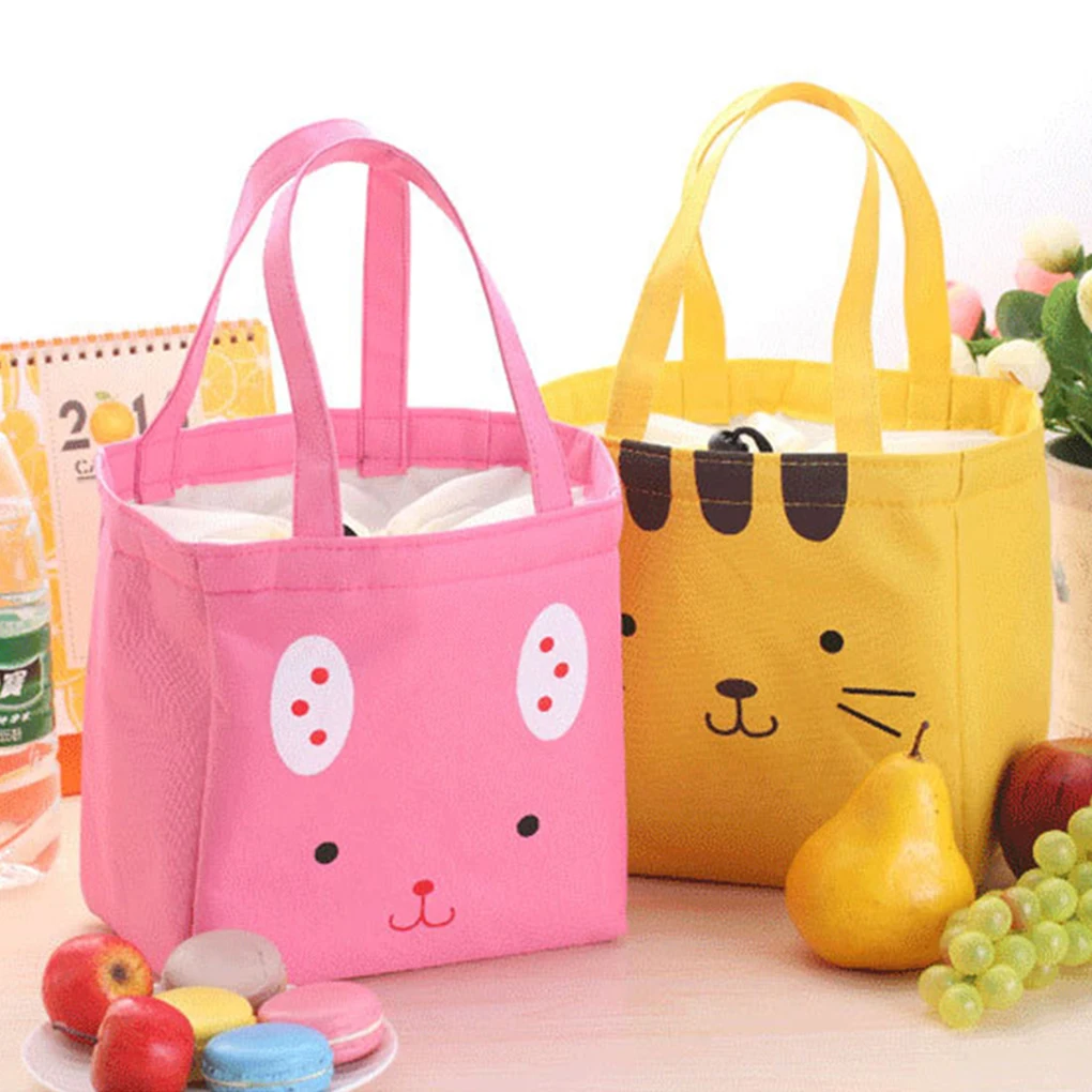

2018 Cartoon Bear Cat Rabbit Canvas Lunch Bags Kids Thermal Handbag Food Insulated Tote