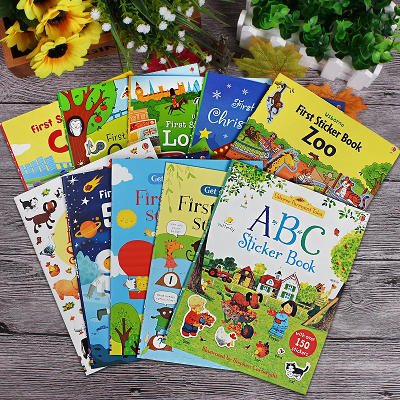 

5 books Usborne children English picture sticker book colouring educational books kids dressing up Christmas cars stickers