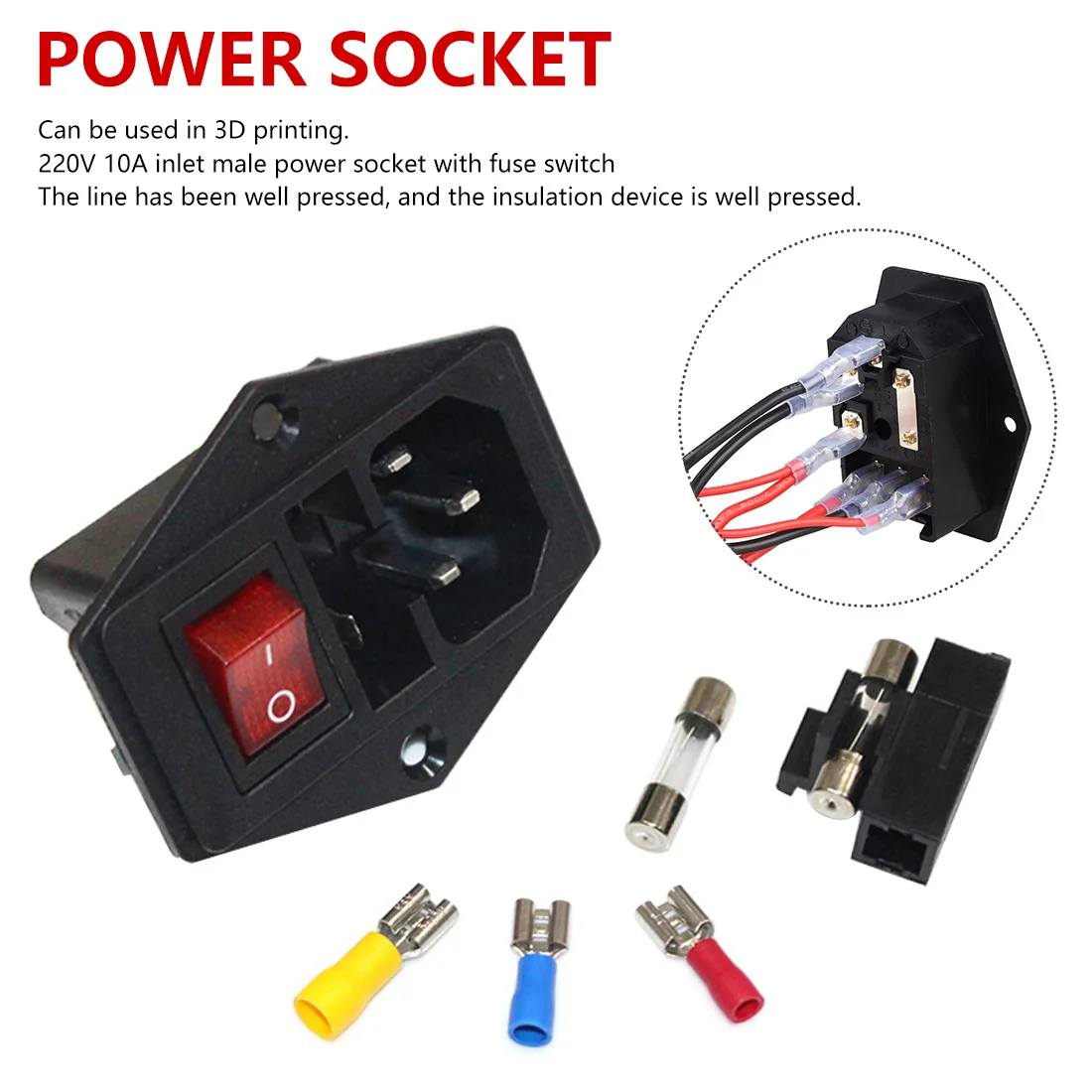 

Power Switch 220V 10A power socket with triple Rocker Switch tripod feet of copper with fuse for 3d printer Parts socket adapter