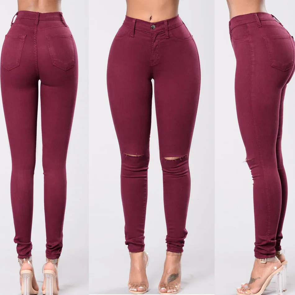 2018 Skinny Jeans Women Mid Waist Zipper Fly Silm Casual Pockets Back