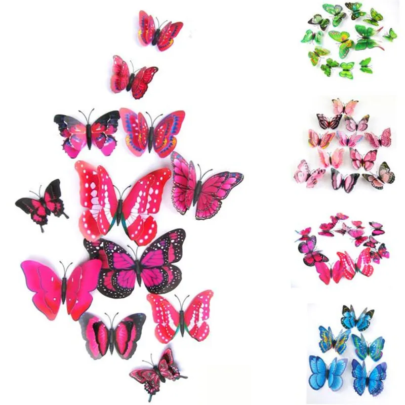 

4 Colorful Changing wall sticker butterfly 12x3D Butterfly Wall Sticker Fridge Magnet Room Decor Decal Applique For children man