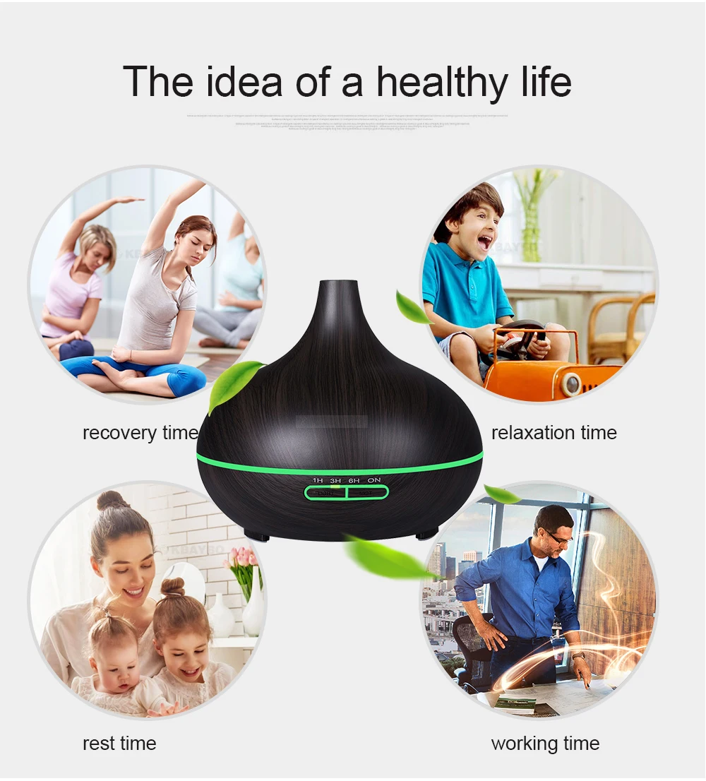 Kbaybo 300ml aroma air humidifier wood grain with led lights essential oil diffuser aromatherapy electric mist maker for home