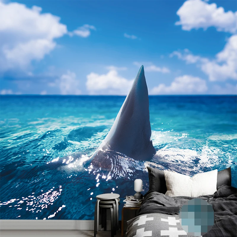 Новинка 3D настенная Картина на холсте заказ наклейка стену в виде акулы