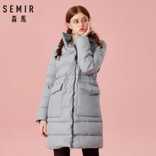 SEMIR женское длинное пуховое пальто с воротником-стойкой, с карманами на кнопках, на молнии и застежке, пуховое пальто, шелковистая подкладка из полиэстера