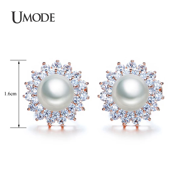 UMODE Noble Shaped Synthetic Pearl Earrings French Clip Stud Earrings Semi Joias New Rose Gold Color Jewelry Aretes UE0161A