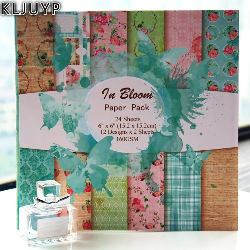 KLJUYP 24 folhas/bloco 6 "Único papel de arte Impressa teste padrão de Flores criativo papercraft artesanal scrapbooking kit conjunto de livros
