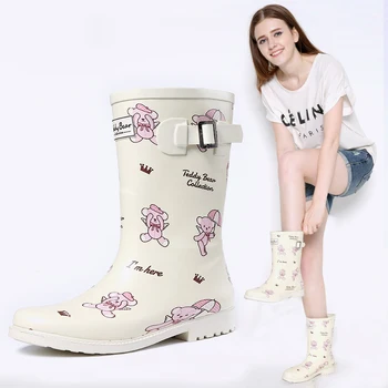 

Womens mid-calf rubber rainboots high quality handmade chelsea anklerain rain boots waterproof fashion boots for lady girls