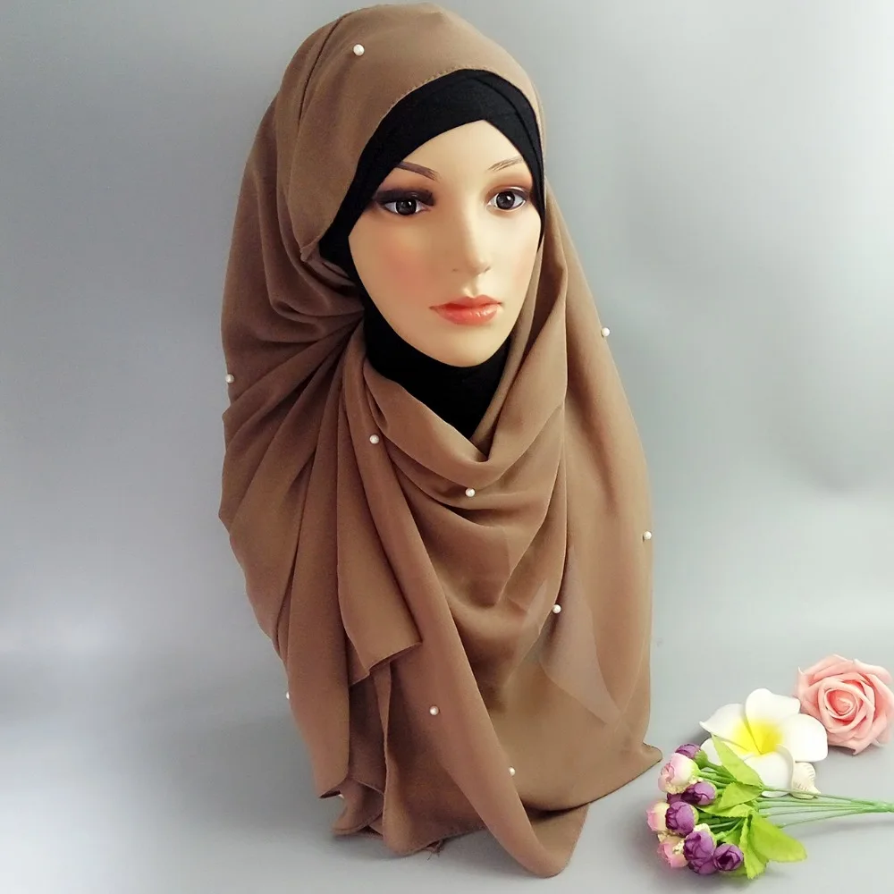 N8 высококачественный жемчуг воздушный шифоновый ровный шали Хиджаб шарфы/шарф повязка на голову обертывание 180*75 см