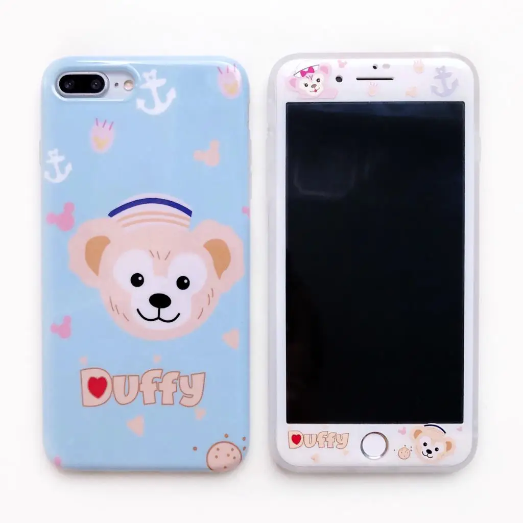

RLENDA Tempered Glass For iPhone 6 6s 7 8 Plus Screen Protector+Phone Case Cute Cartoon Sailor Moon Duffy Bear Melody Twin Stars