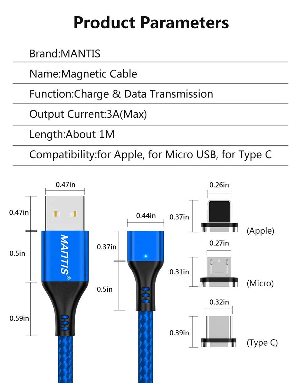 MANTIS Magnetic Cable USB Cable For iPhone Cable Apple Xs Max XR X 7 6 6s 5 5s Se iPad Quick Charge 3.0 Fast Charging Wire Cord 10