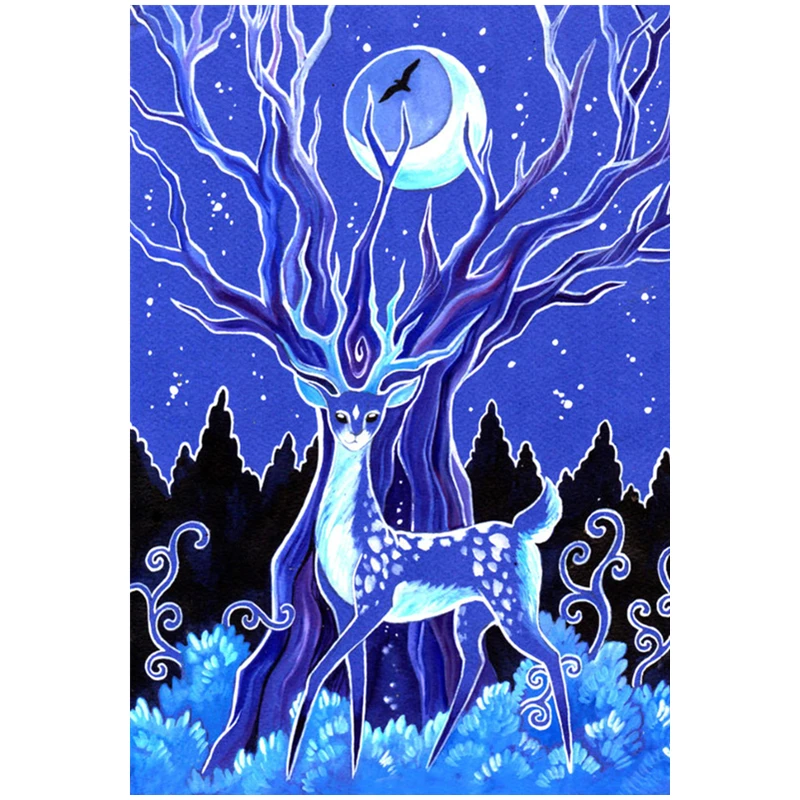 Moonlight Deer.40x50cm, картина по номерам, DIY, настенное искусство, украшение гостиной, пейзаж, фигура, животное, цветок, мультфильм