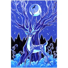 Moonlight Deer.40x50cm, картина по номерам, DIY, настенное искусство, украшение гостиной, пейзаж, фигура, животное, цветок, мультфильм