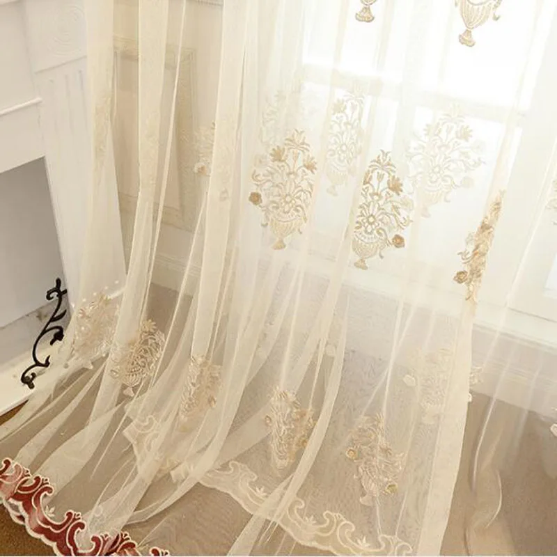 Chino clásico lujo Bordado flor amarillo rojo cortinas sala de la boda Artículos para las ventanas cortina Redes wp368c