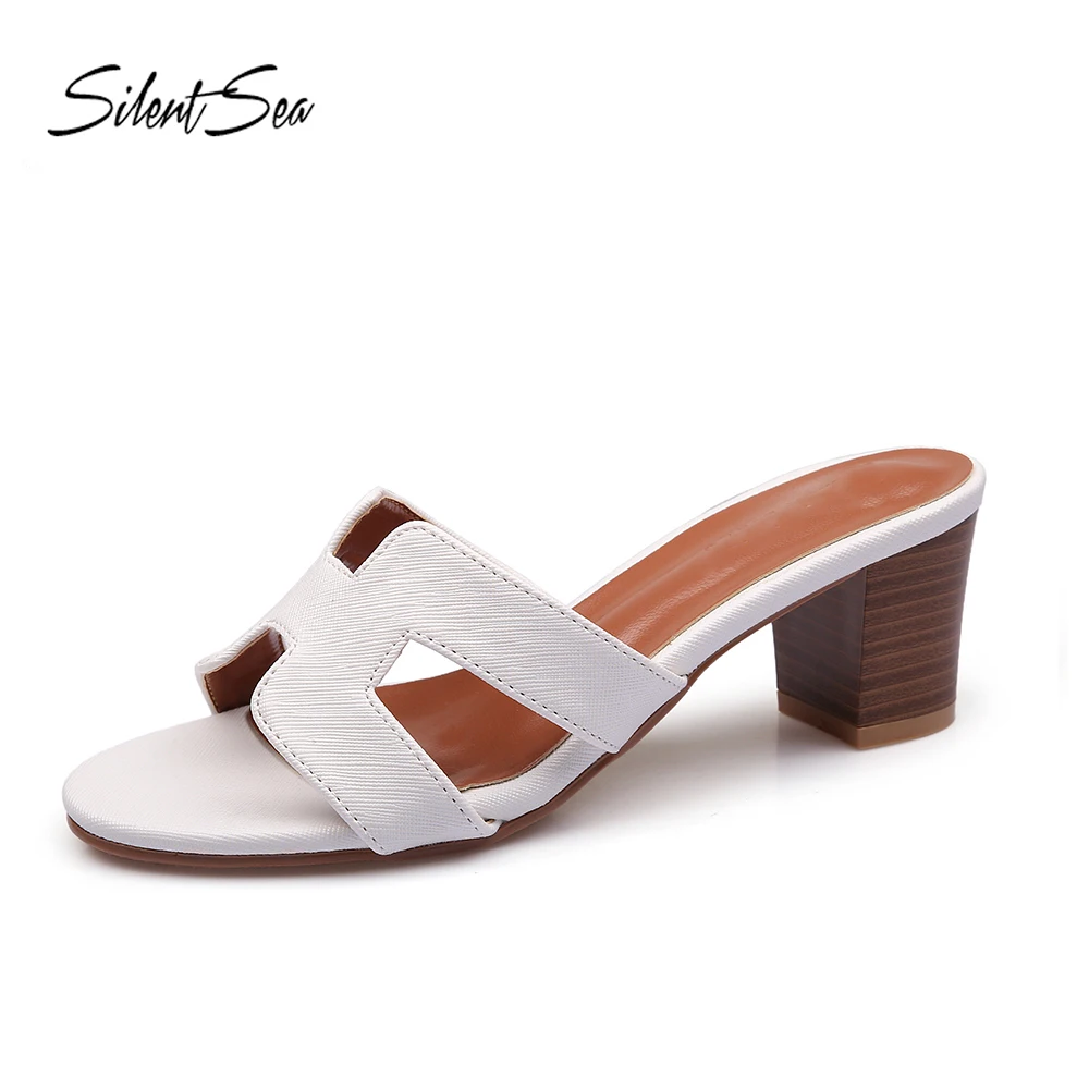 

Silentsea Seaside Holiday Slippers Shoes Women Fashion 4cm Thick Heel Sandals Beach Shoes flip flop Word Slippers White Color