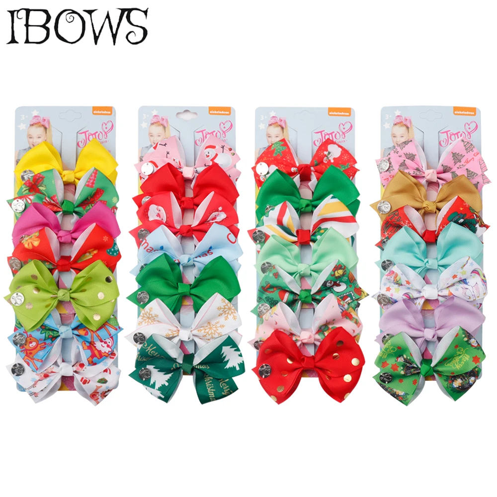 7Pcs/Set Cute Christmas Hair Clips Santa Claus Printed Hair Bows For Girls Xmas Kids Handmade Hairg