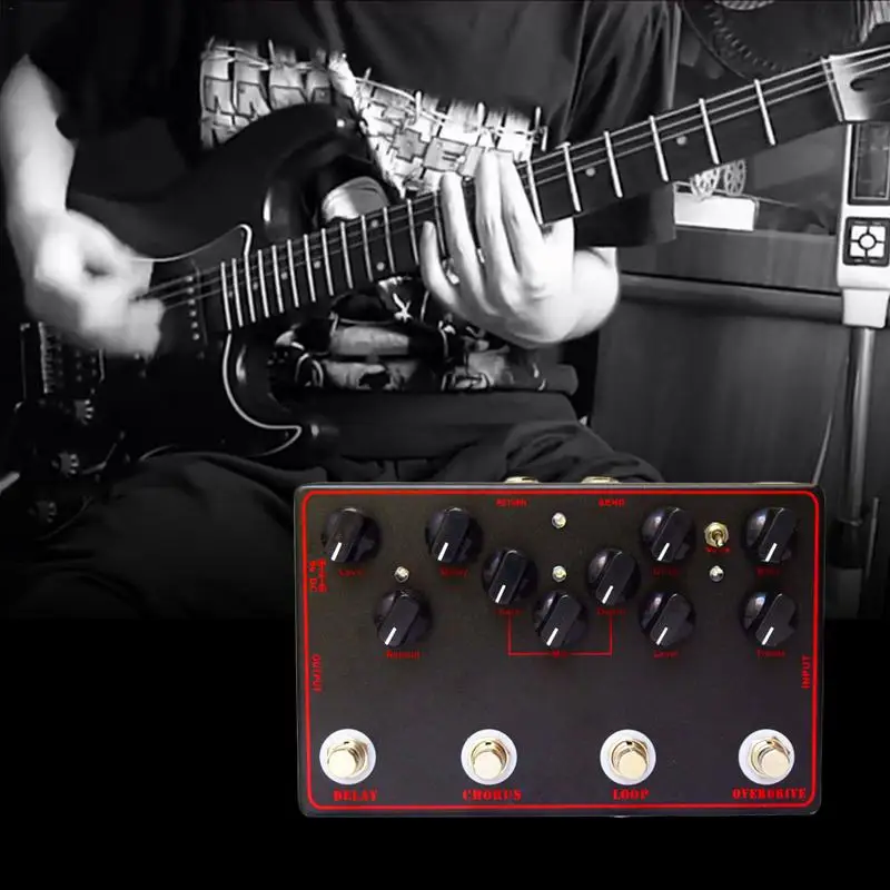 4 en 1 Guitarra efectos integrados retardo + Chorus + lazo + Overdrive Guitarra efecto Pedal Guitarra eléctrica parte y accesorios