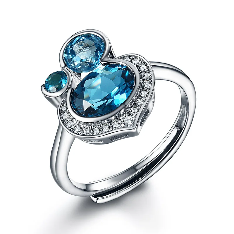 

Blue Topaz Party Ring Adjustable Real 925 Sterling Silver Party Rings for Women summer new arrival Trendy Wedding Bands ring