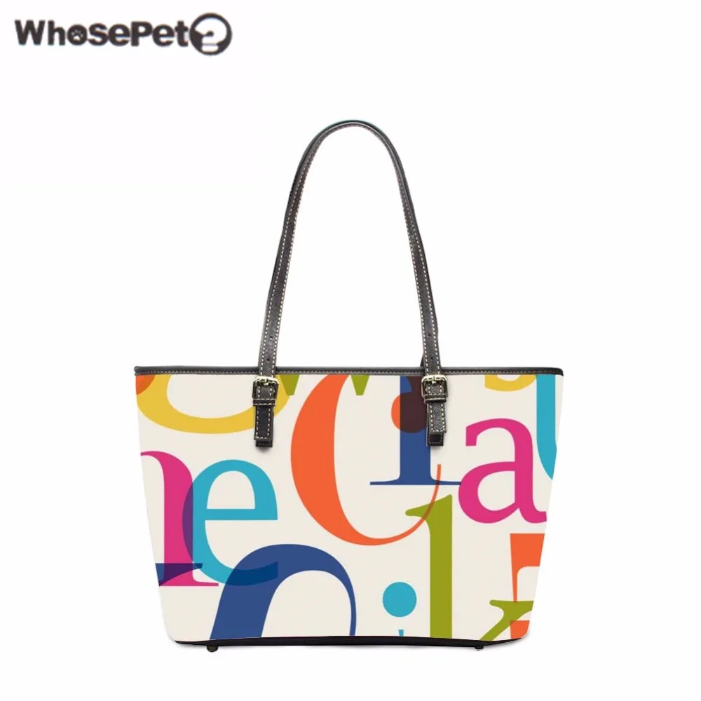 

WHOSEPET Letters Print Handbags High Capacity Messenger Tote Vintage Shoulder Bags Lady Top-Handle Bags Pu Women Totes Bag New