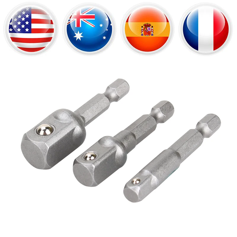 

3Pcs/Lot Drill Socket Adaptor Hex Drive To 1/4" 3/8" 1/2" Drive Impact Driver Chrome Vanadium Steel Socket Adapter