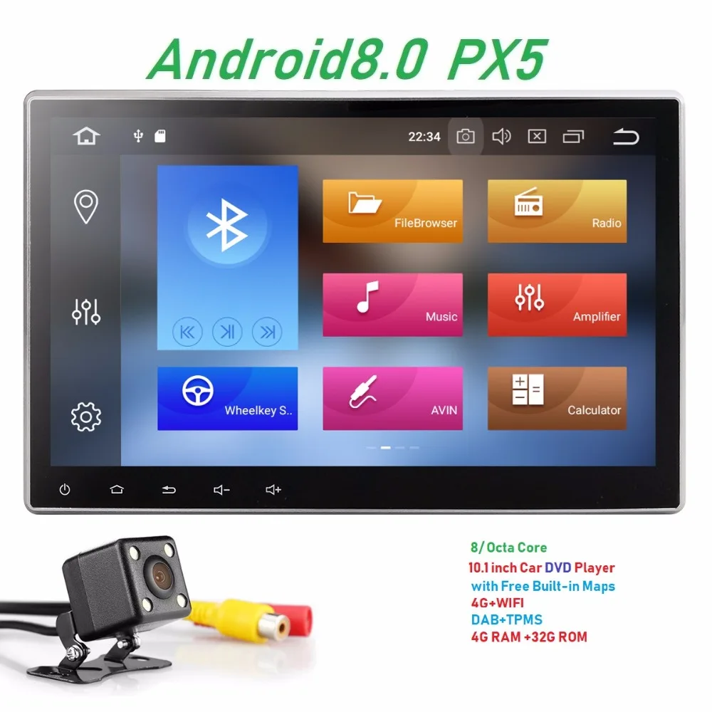 

PX5 10.1" 2 Din Android 8.0 Head Unit 4GB+32GB Universal Car Radio Stereo Tape Recorder Carplay OBD2 VideoOut SWC DVR RDS DAB BT
