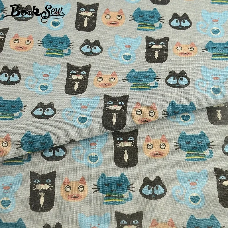 Booksew Cotton Linen Fabric Meters Cat Animal Design Tissu Telas Por Metro DIY Sofa Cushion Tablecloth Bag Curtain Cabas Home