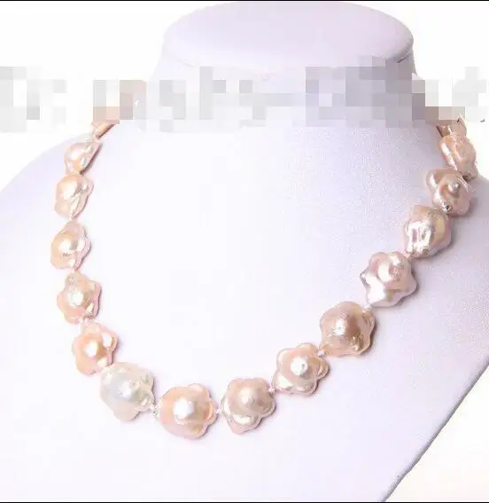 

Free shipping hot sale Women Bridal Wedding Jewelry >>big 20mm baroque pink flower freshwater cultured pearl necklace