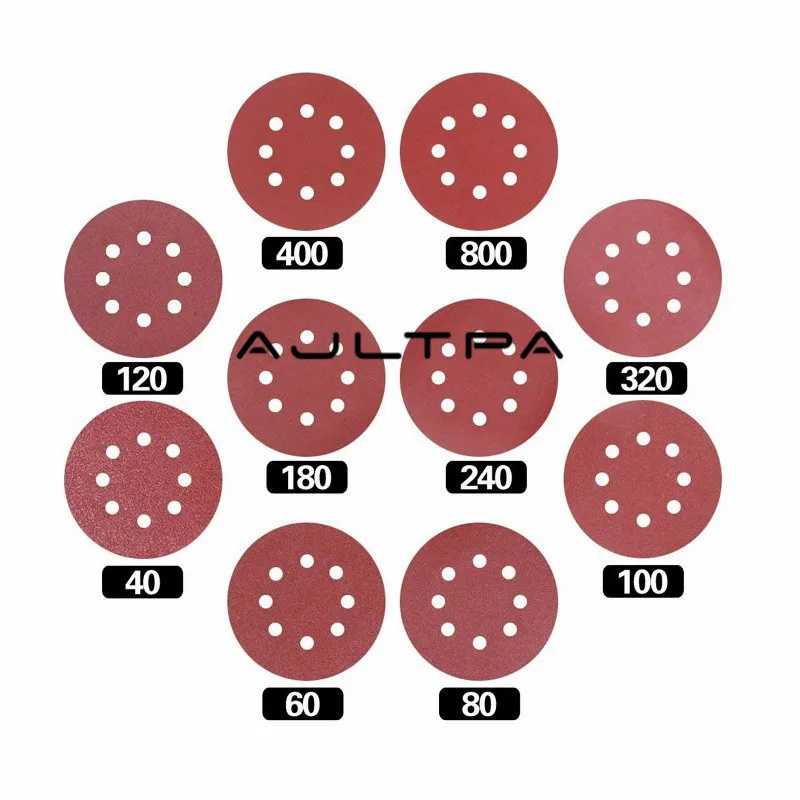 10 компл. 120 шт./компл. 125 мм 8 отверстий Полировка шлифовальный диск наждачная бумага Ассорти 40-800 зернистость для мощность орбитальная