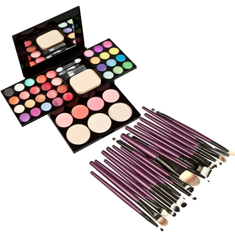 

24 colors eyeshadow 8 colors lipstick Makeup Palette Set Eyeshadow Foundation Blusher Puff with 20Pcs Powder Brush